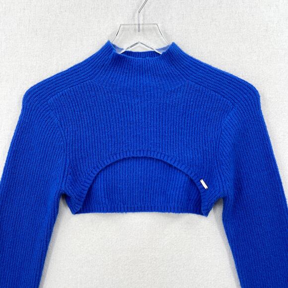 SAVAGE X FENTY Ms Minx Knit Shrug Crop Sweater Womens M Blue Ribbed Mock Neck - Picture 6 of 16